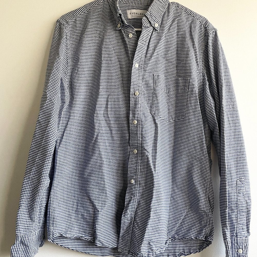 Men’s Everlane Button Up Shirt - Blue & White Gingham Print - Size Large